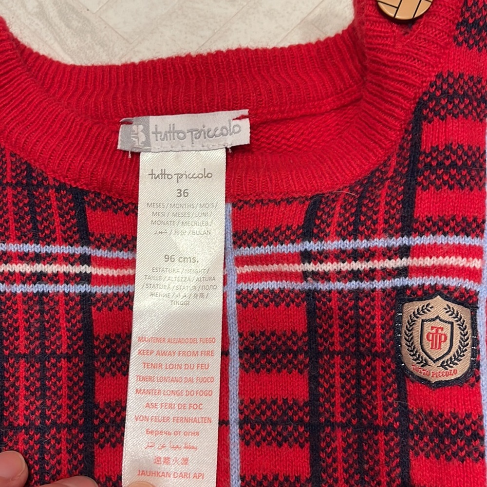 Tutto Piccolo Red Holiday Christmas Plaid sweater, size 36 month or 3 - Picture 3 of 4
